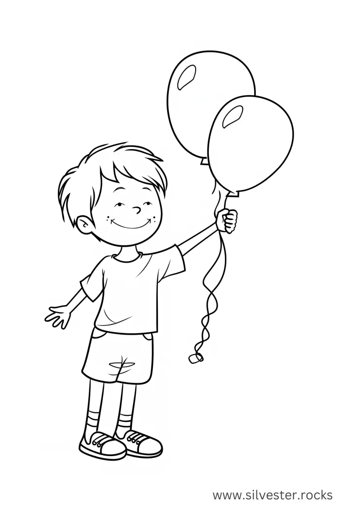 Ausmalbild Junge mit Ballons