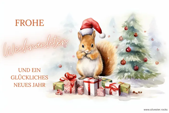 Weihnachts-Eichhörnchen mit vielen Geschenken