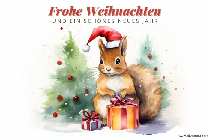 Aquarellbild mit einem Eichhörnchen als Weihnachtsmotiv