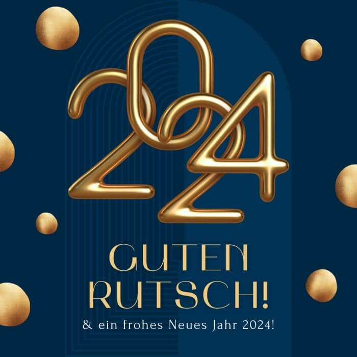 Guten Rutsch Bild in blau-gold mit Jahreszahl