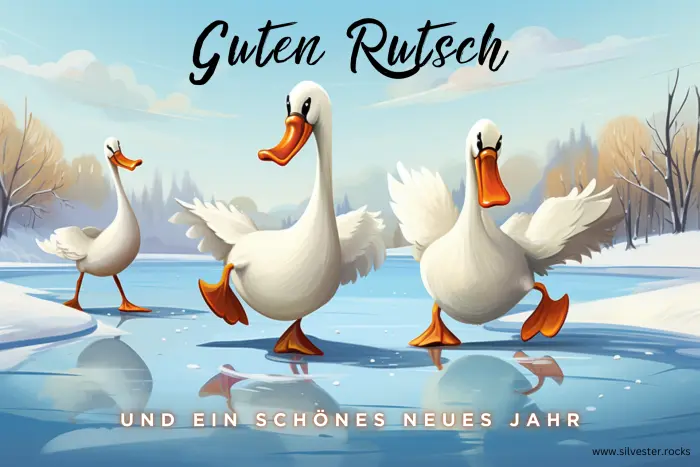 Guten Rutsch Cartoon drei Schwäne auf dem See