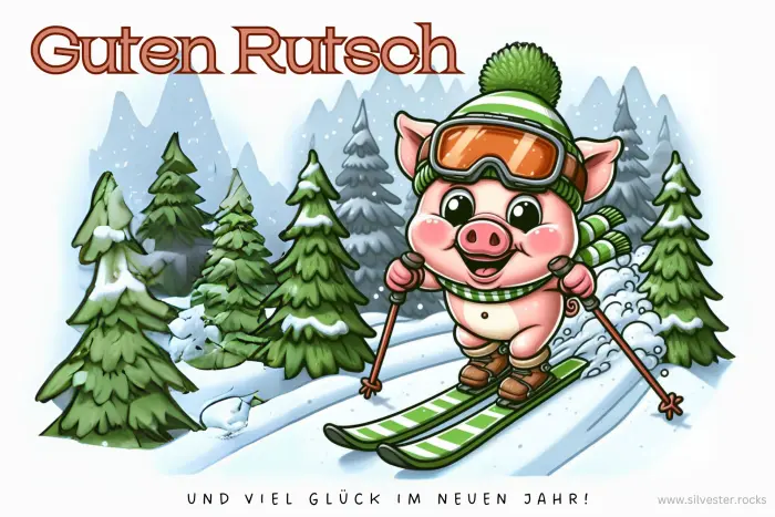 Glücksschwein auf Skiern