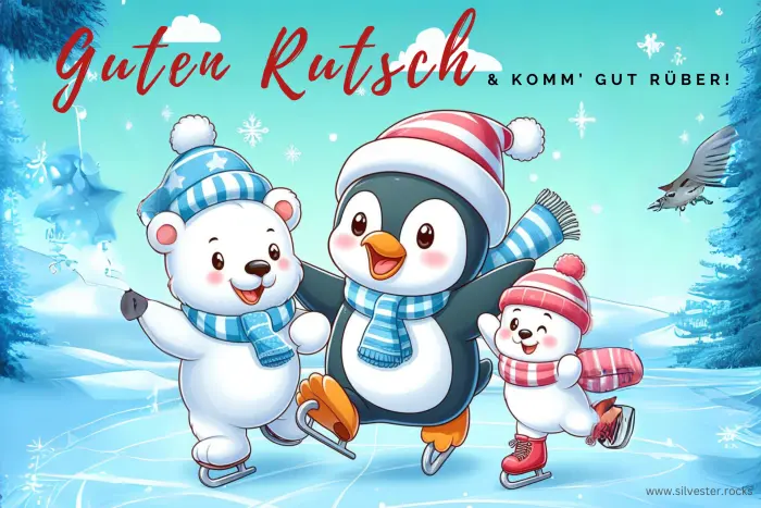 Pinguin und Eisbären auf Schlittschuhen