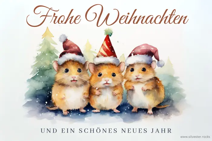 Drei Hamster mit Weihnachtsmannmützen