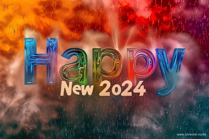 Happy New 2024 vernebelter, bunter Hintergrund