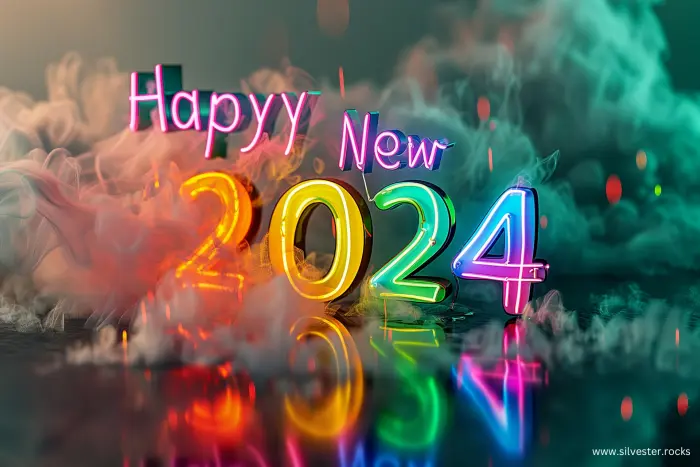 Happy New 2024 neon regenbogenfarben