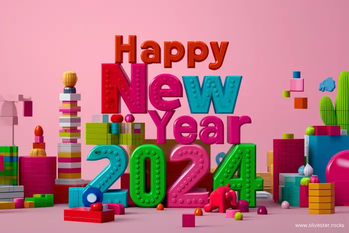 Happy New Year 2024 aus Bausteinen