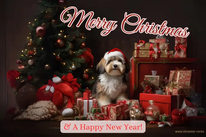 Merry Christmas Hund mit Geschenken