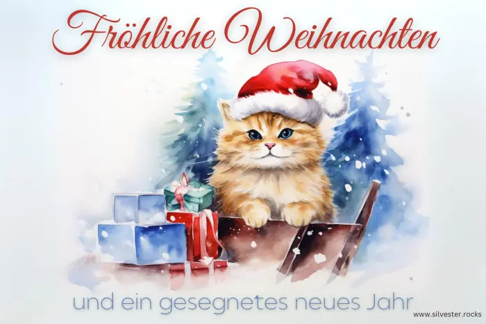 Fröhliche Weihnachten Katze mit Geschenken