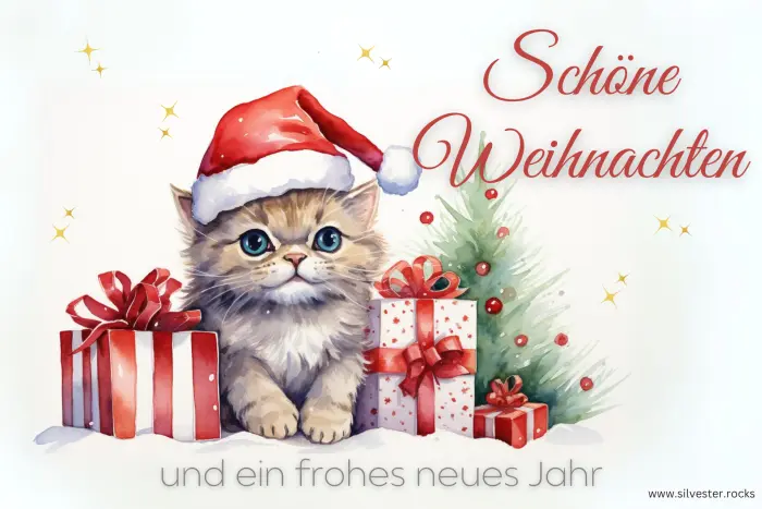 Junge Weihnachtskatze mit Geschenken