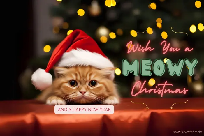 Hellbraune Katze wünscht Meowy Christmas