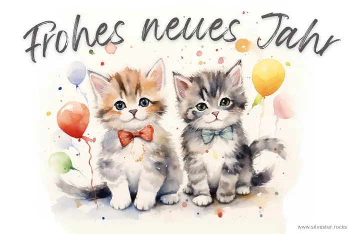 Zwei Katzen mit Luftballons