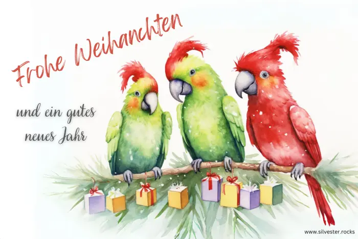 Drei Papageien mit Geschenken