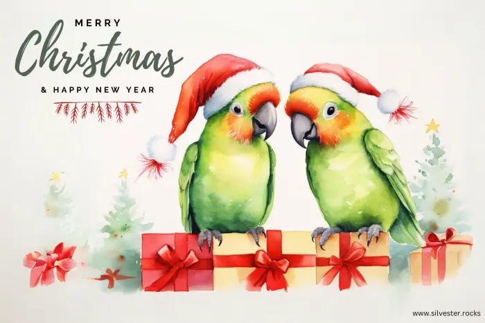 Zwei niedlieche Weihnachts-Papageien