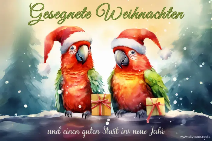 Zwei Aras mit Weihnachtsmütze