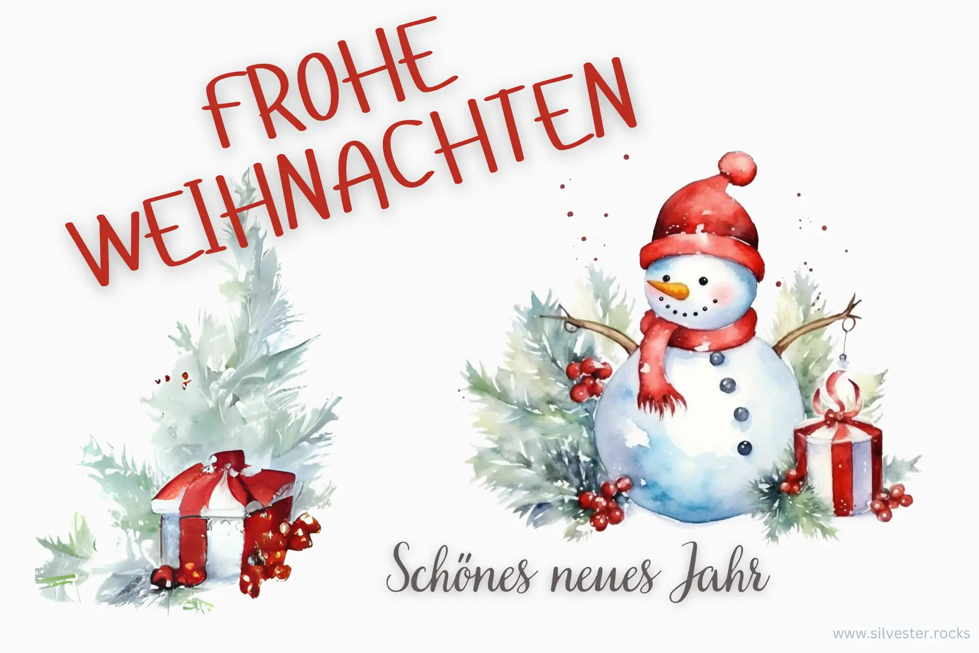 Schneemann mit roter Mütze und Geschenken