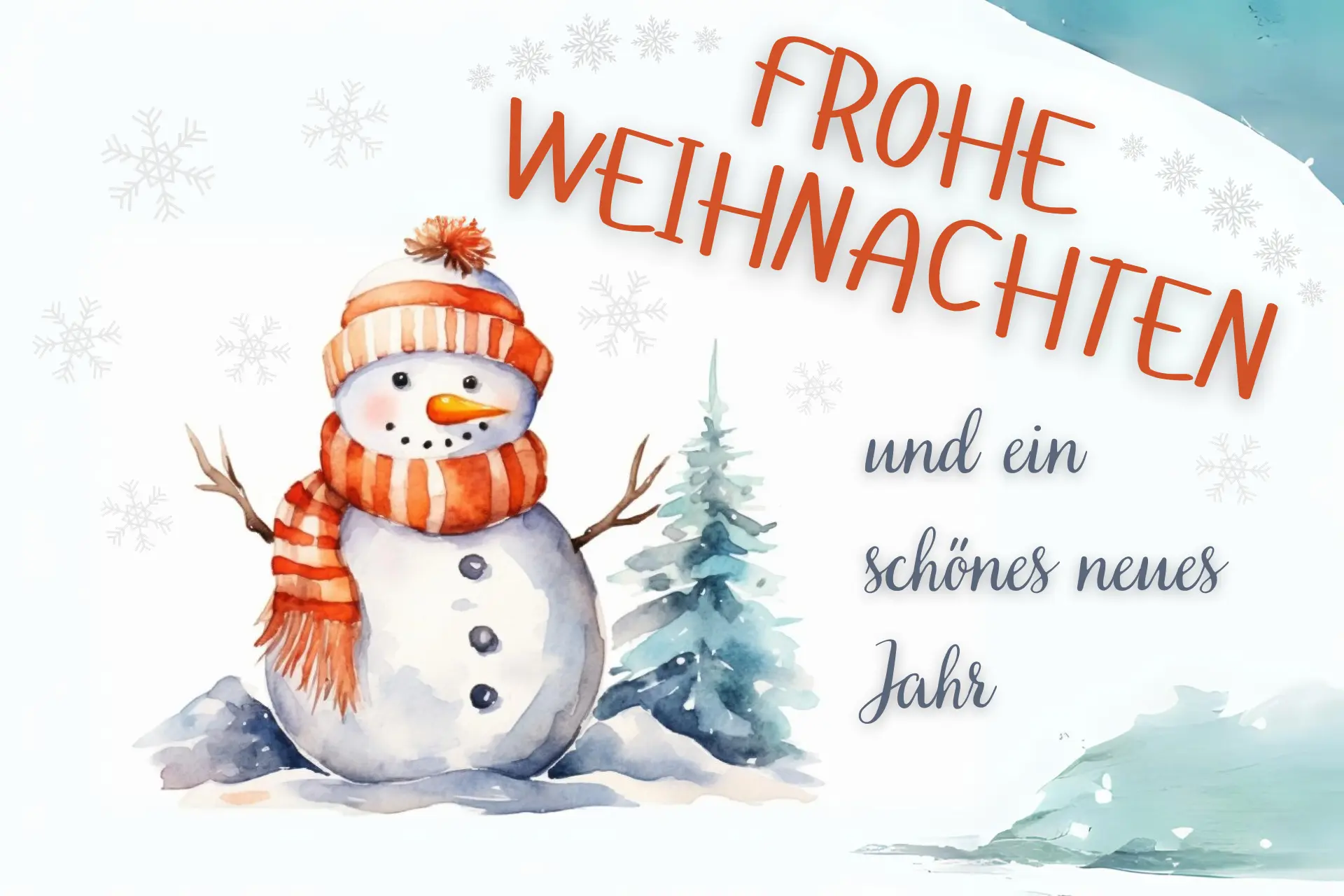 Schneemann mit roter Mütze und winterlichen Elementen