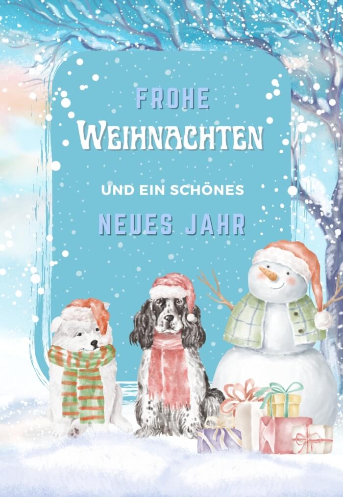 Aquarell mit Hunden und Schneemann