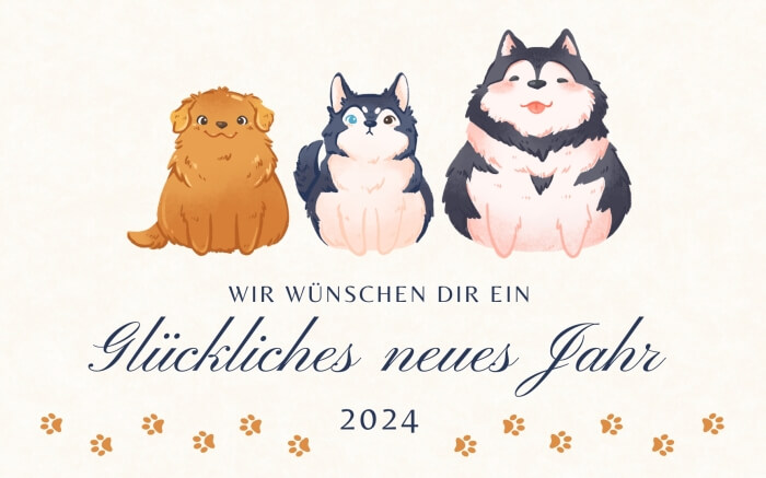 Glückliches neues Jahr mit drei Hunden