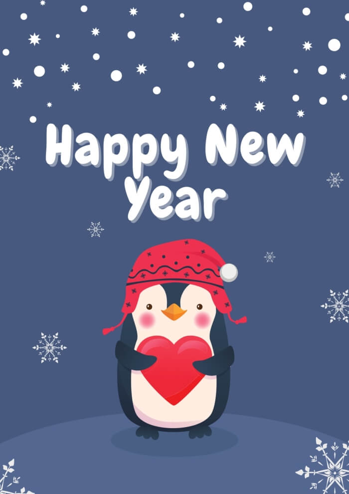 Happy New Year Pinguin mit Herz