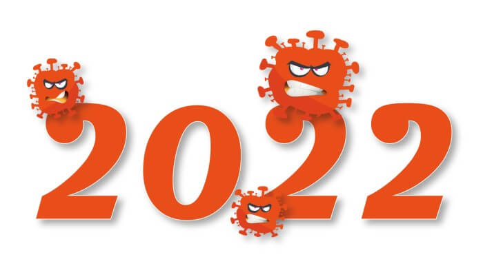 Jahreszahl 2022 Corona-Virus rot