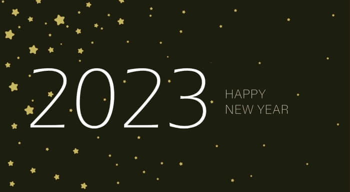 2023 Happy New Year goldene Sterne