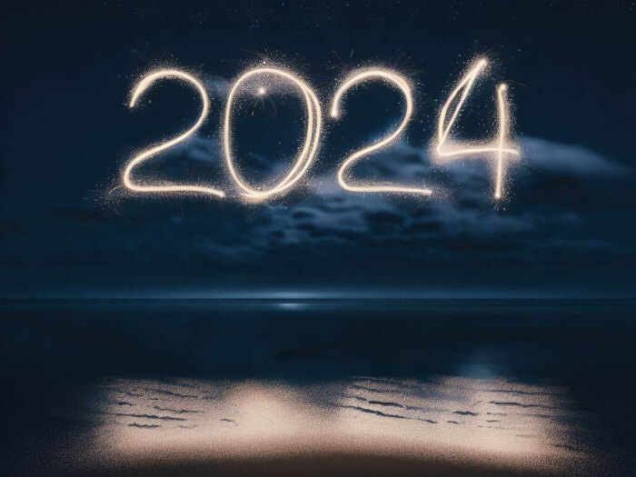 Jahreszahl 2024 am Nachthimmel