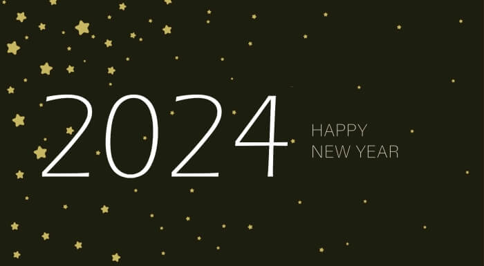 2024 Happy New Year goldene Sterne