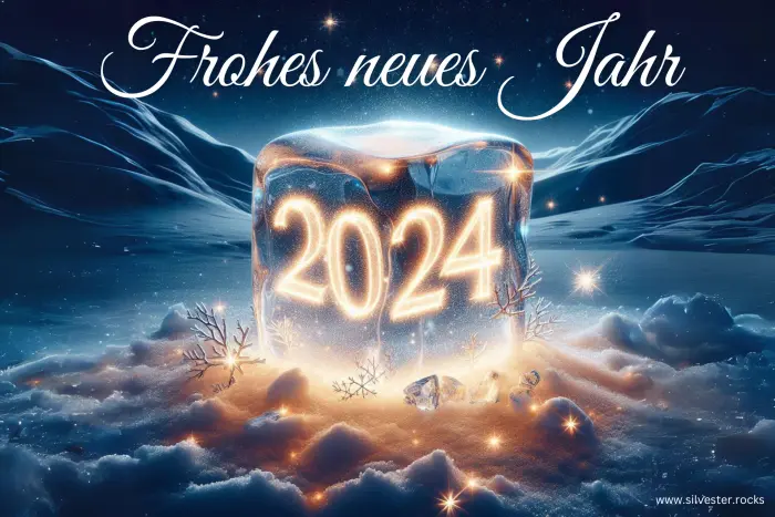 2024 leuchtend auf Eiswürfel