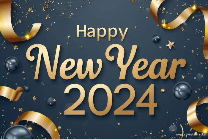 Happy New Year 2024 elegant in blau und gold