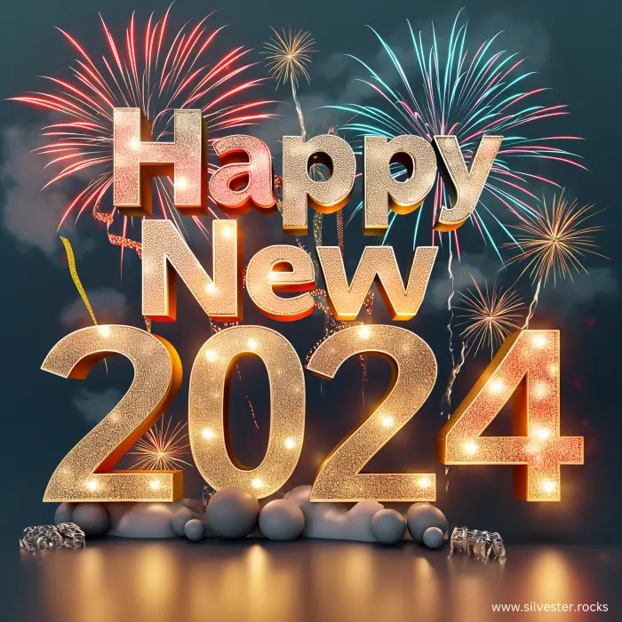 Happy New Year 2024 Grafik mit Feuerwerk