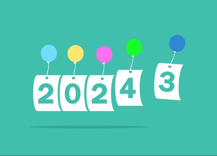 Ballons mit den Ziffern der Zahl 2024
