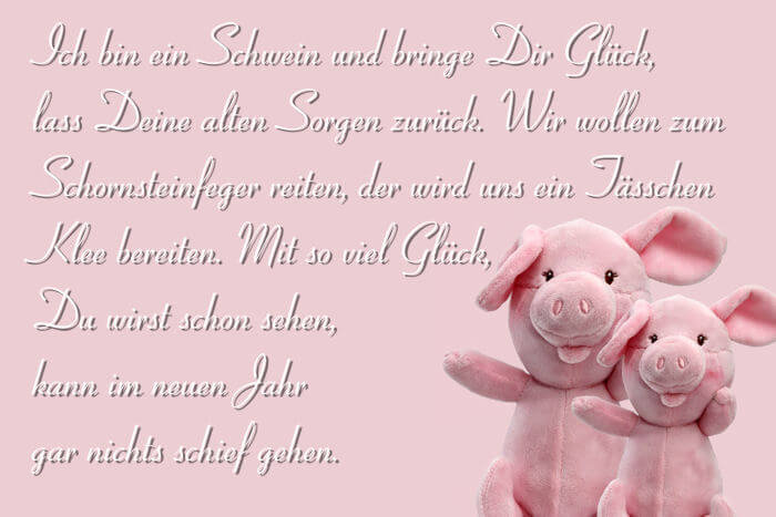 Spruch: Ich bin ein Schwein und bring Dir Glück...