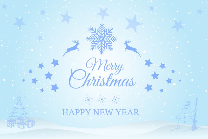 Merry Christmas Happy New Year in blau